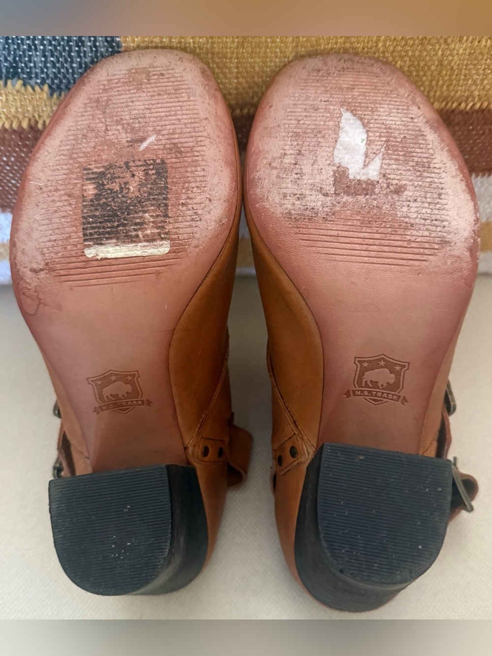 HS Trask Miriam Washed Sheepskin Leather Peep Toe Slingback Heels Sz 8M - Picture 8 of 9